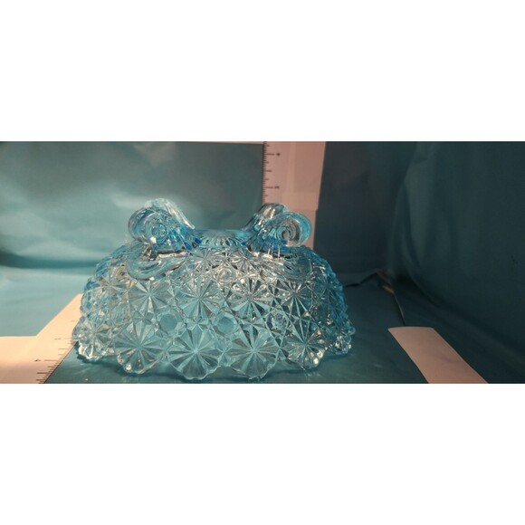 Vintage Blue Daisy & Button Pressed Glass Footed Bowl 3-Leg 6.5" Retro - Picture 2 of 11